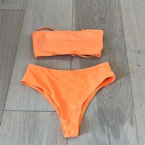 SHEIN Bandeau Top High Waist Bikini in Neon Orange Size Small
